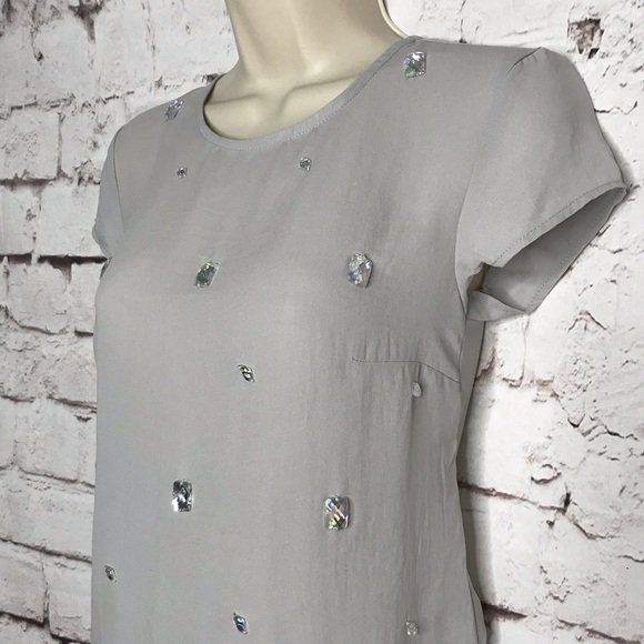 H&M DIVIDED sheer grey top with clear crystal embellishments short sleeve Size 2 - Picture 3 of 15